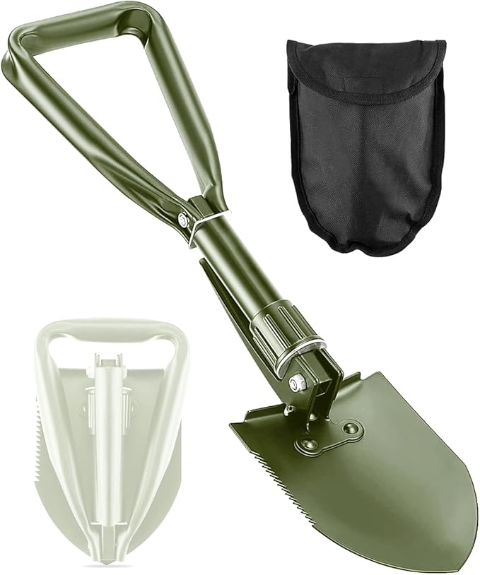 Digging Shovel, 18.5'' Lightweight Camping Shovel Portable High Carbon Steel Folding Mini Trowels for Outdoor Camping Backpacking Hiking Car Emergency Home Garden(Olive)