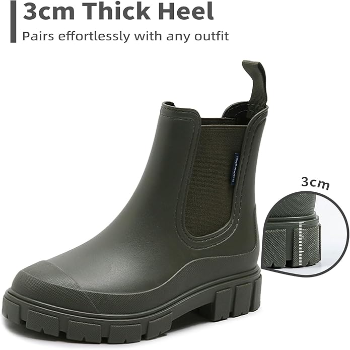 Drecage Womens Rain Boots Waterproof Rubber Garden Shoes Short Ankle Chelsea Boots Slip-Resistant