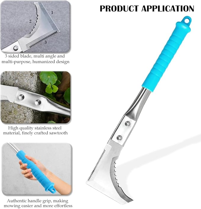 Kosoyo Crack Weeder Crack Weeding Tool Sawtooth Wave Manual Scythe Stainless Steel Gardening Tool -11.42"（2Pack）
