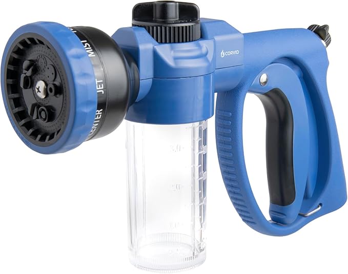 20-Pack Corvid Adjustable Nozzle with Soap Dispenser, 8-Pattern Spray Hose Nozzle for Cleaning Cars, House, and Pets - Lightweight Plastic Design