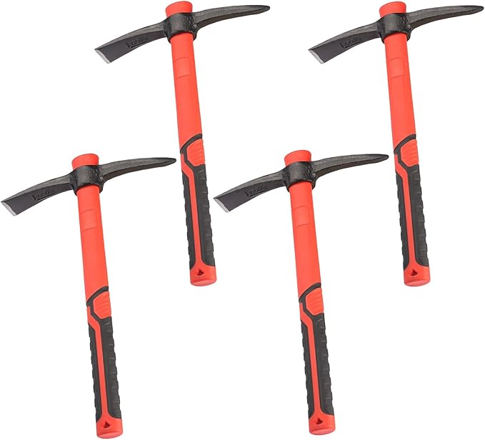 4 PCS 15 Inch Pick Mattock Hoe, Forged Weeding Garden Pick Axe with Fiberglass Handle, Pick Mattock Hoe for Loosening Soil, Gardening, Camping, by GENHAKON.