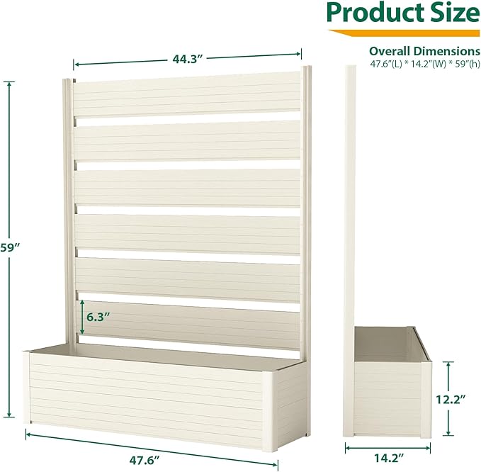 Vertical Screen Planter Bed - Raised Garden Box with Trellis for Climbing Plants, Durable Privacy Fence Planter for Outdoor, Patio, Deck Aluminum Frame, Beige