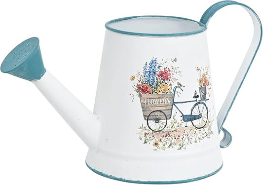 Small Watering Can for Indoor Plants Garden Metal Decorative Watering Can Outdoor Bonsai Balcony Courtyard Garden Flower Decorative, 1.5L, 50.7 Oz (White Blue)