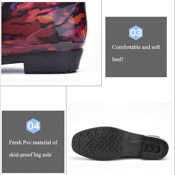 Women Half Calf Rubber Rainboots Leopard gerbera Red Floral Printed Waterproof Rubber Garden rain footwear