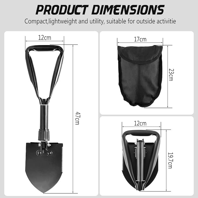 Camping Shovel, 18.5'' Lightweight Digging Shovel Portable Ergonomic High Carbon Steel Folding Shovel for All Occasions Outdoor Camping Hiking Garden Emergency