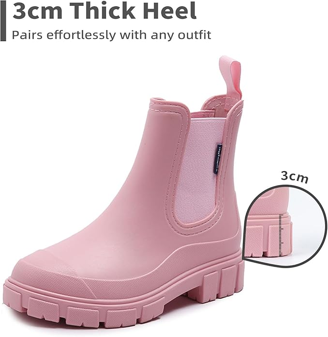 Drecage Womens Rain Boots Waterproof Rubber Garden Shoes Short Ankle Chelsea Boots Slip-Resistant