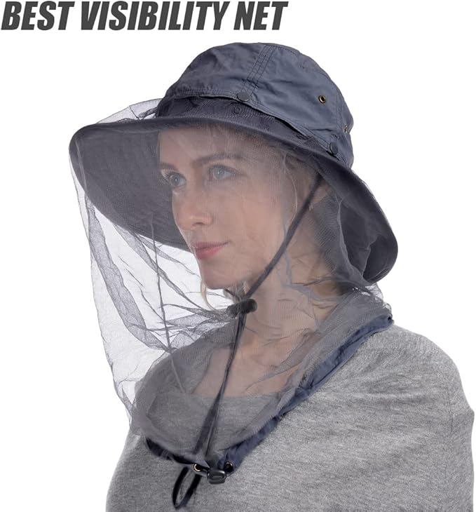 USHAKE Head Net Hat, Safari Hat Sun Hat Bucket Hat with Hidden Net Mesh