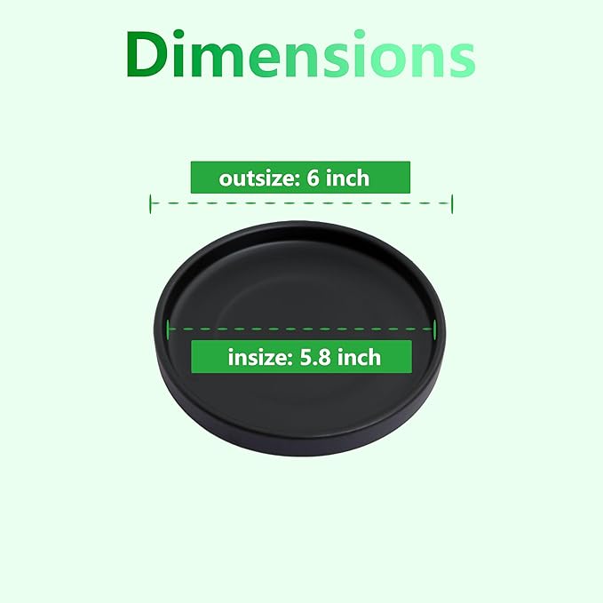 6 inch Matte Black Ceramic Plant Saucer (2 Pack)-Ceramic Drainage Tray for Plant Pot