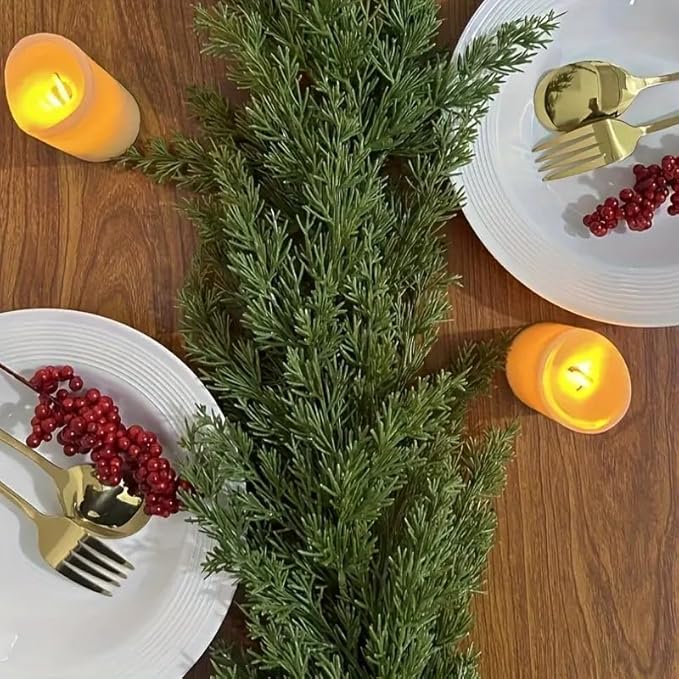 9FT Artificial Christmas Cedar Garland, Realistic Soft and Thick Touch Greenery Cedar Pine Garlands for Mantle Table Fireplace Door Stairs Holiday Christmas Decorations Outdoor Indoor(1pcs)