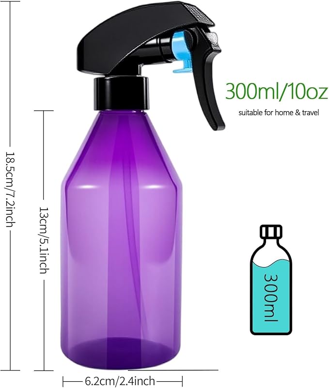 Plant Mister Spray Bottle, 2 Pack 10oz Plastic Fine Mist Spray Bottles, Empty Plant Sprayer Mister Water Spritzer for Gardening, Hair, Cleaning Solutions, Purple