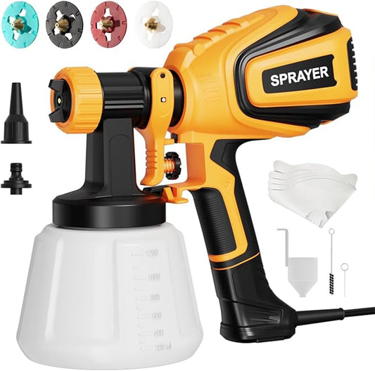 Paint Sprayer, 700W HVLP Spray Gun with Cleaning & Blowing Joints, 4 Nozzles and 3 Patterns, Easy to Clean, for Furniture, Cabinets, Fence, Walls, Door, Garden Chairs etc. VF803