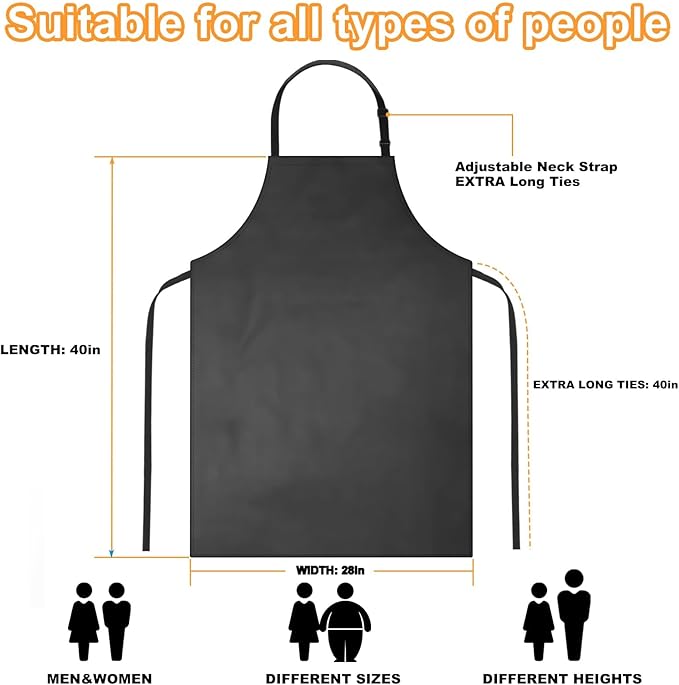 Gotega 6 Pack Waterproof Rubber Vinyl Apron 40 Inch Chef Aprons for Men Heavy Duty Chemical Work Apron Extra Long Grilling Aprons with Adjustable Bib Apron for Dishwashing Lab Butcher Black