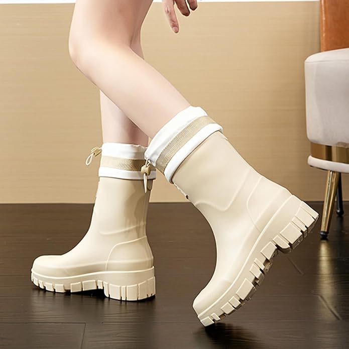 Nutropa Waterproof Mid Calf Women Rain Boots Lightweight Comfortable Wide Calf Garden Shoes