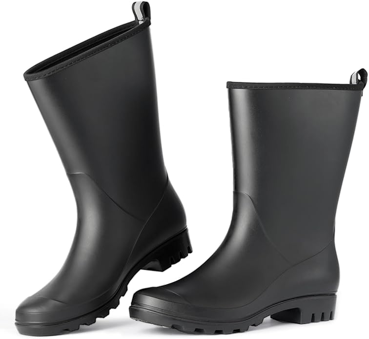 Wide Calf Women's Rain Boots Waterproof PVC Women Rubber Boot Mid Height Rain Shoes for Outdoor Gardening Work Walking