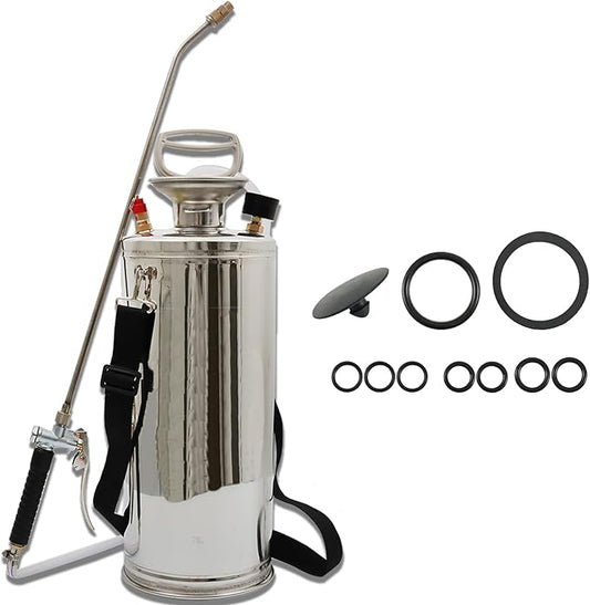HOSTIC 2 Gallon Stainless Steel Sprayer Hand Pump Sprayer with Pressure Gauge Safety Valve Adjustable Nozzle for Gardening Lawn and Cleaning