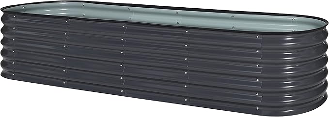 MUPATER 8ftx2ftx1.4ft Raised Garden Bed Outdoor for Vegetables, 9-in-1 Galvanized Metal Planter Box, 17''H Modular Garden Bed Kit Oval for Herbs and Flowers, Grey