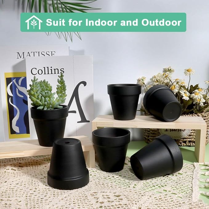 vensovo 3 Inch Black Terra Cotta & Terracotta Pots with Drainage - 20 Pack Clay Flowerpots, Succulent Nursery Planter Great for Plants, Crafts, Wedding Favor