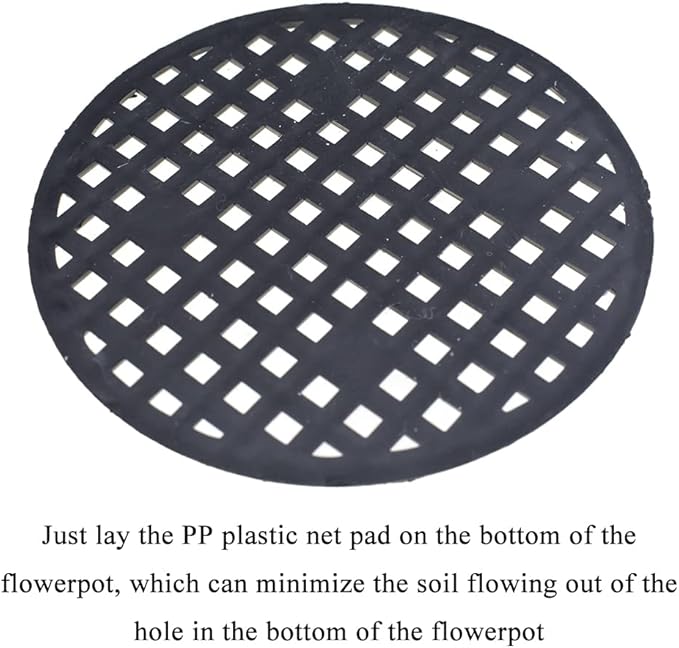HAHIYO 50PCs 2.2Inch/5.5Cm Black Round PP Plastic Flower Pot Hole Mesh Pad Bottom Grid Mat Bonsai Drainage mesh Hole Screens Gasket Prevent Soil Loss Breathable Gasket Drainage Netting for Bonsai