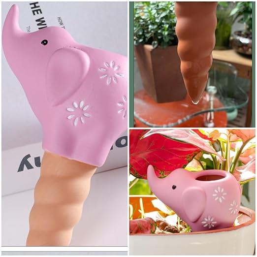 4 Pack Elephant Shape Terracotta Watering Spikes, Plant Watering Globes(Up to 7 Days of Watering), Automatic Plant Waterer for Indoor Outdoor Plants