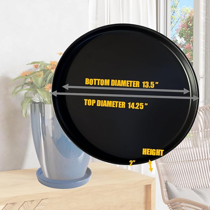 Ceramic Plant Saucer Black Deep Pot Tray - 1 Pack 15 inch, Planter Saucers Water Drip Trays for Indoors Outdoor, Thick Durable Sturdy Flower Pot Saucers for Glazing Pots Base(15"/13.5"-Size)