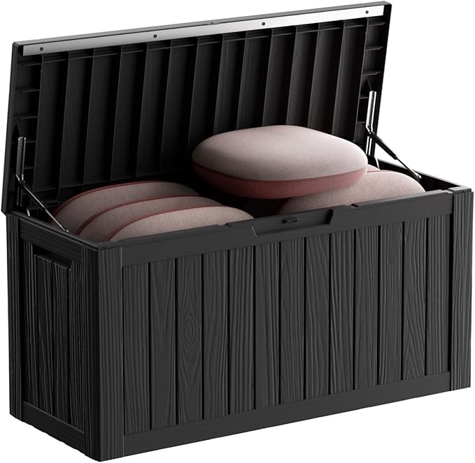 80 Gallon Waterproof Resin Deck Box, UV Resistant Outdoor Storage for Garden, Patio, Porch, Delivery, Black