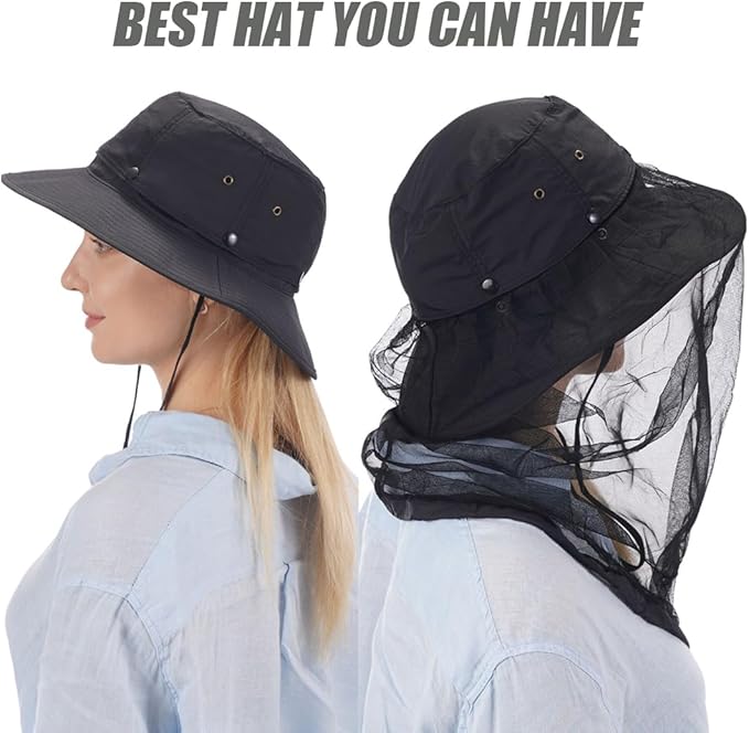 USHAKE Head Net Hat, Safari Hat Sun Hat Bucket Hat with Hidden Net Mesh