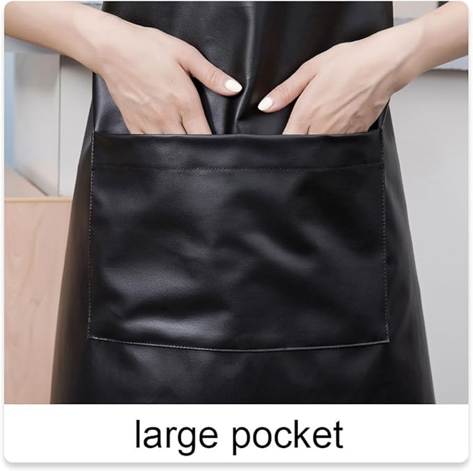 Waterproof Apron Large Pocket PU Material Waterproof Oil-proof Dust-proof Apron Black and Red