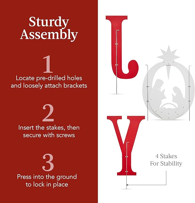 Best Choice Products 46in Outdoor JOY Christmas Nativity Decoration, 3 Piece Yard Decor Sign Holy Weather Resistant PVC Silhouette for Garden - Red/White