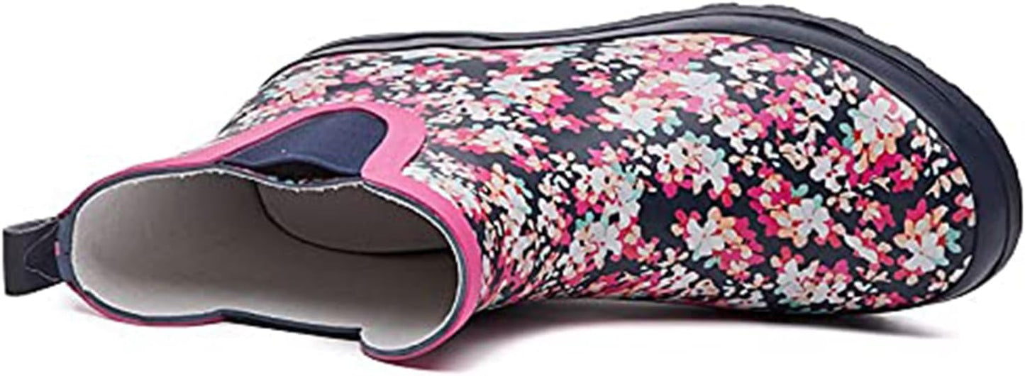 SWIFTFROG Rain Boots for Women - Waterproof Ankle Garden Shoes Anti-Slipping Floral Printed Rainboots for Ladies Stylish Light Ankle Rain Shoes, Women's Rain Footwear