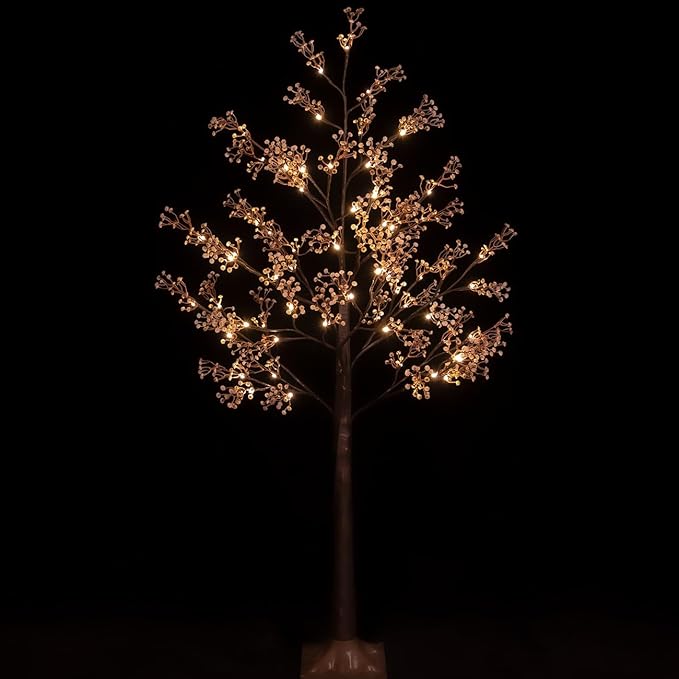 4ft Lighted Baby's Breath Tree with 64 Warm White LED Lights for Holiday Decor - Dimmable, UL Certified, Waterproof - Ideal for Indoor and Outdoor Decoration