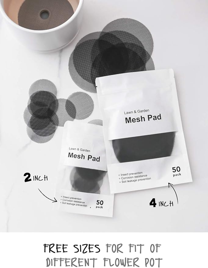 LE TAUCI Plant Pot Hole Mesh Pads, 4-Inch Round Flower Pot Drainage Covers, Prevent Soil Loss, Durable Reusable, Bonsai Bottom Grid Mat, Gardening Essentials, 50-Pack