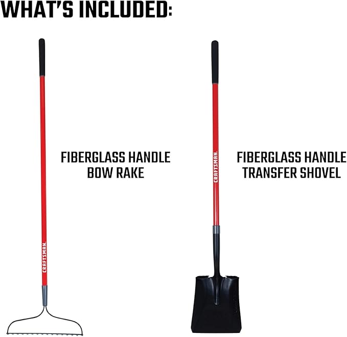 CRAFTSMAN 2-Piece Garden Tool Set with Transfer Shovel and Bow Rake, Fiberglass Handles, Cushion Grips for Landscaping, Gardening & Yardwork