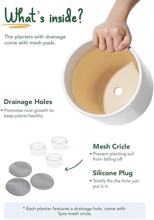 LE TAUCI 6+8+10 Inch Ceramic Pots for Plants, Plant Pots Indoor with Drainage Hole and Plug, Planter Pots for Home Office Room Patio, Set of 3, White