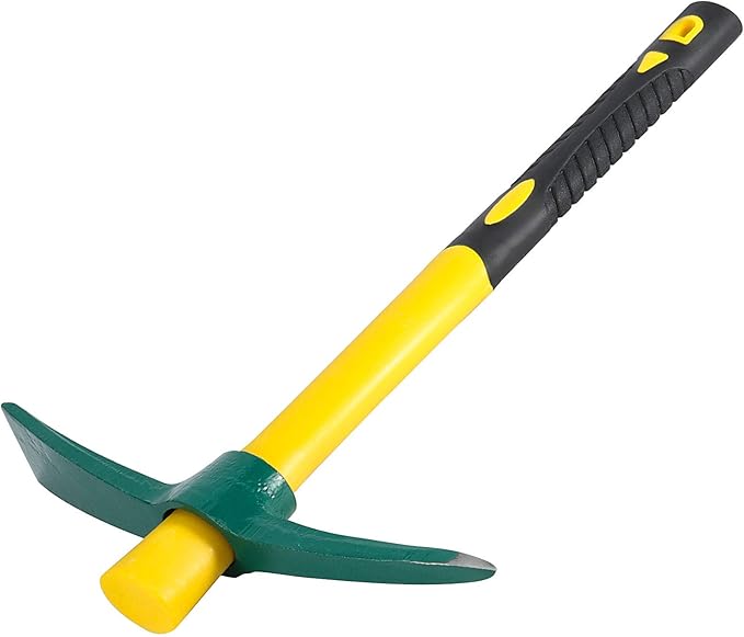 17.7 Inch Pick Mattock Hoe Heavy Duty, Gardening Hand Pick with Shock Absorption Rubber Handle and Forged Head, Pick Axe Hand Tool for Digging Weeding Prospecting Camping