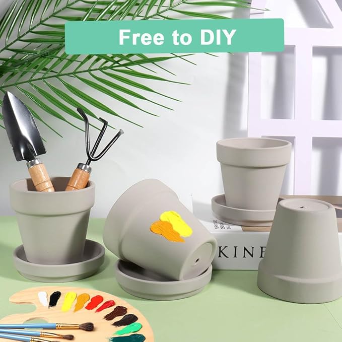 vensovo 3 inch Grey Terracotta Clay Pots for Plants with Saucer - 12 Pack Small Terra Cotta Planter Great for Garden Windowsill Indoor & Outdoor Wedding Favors Gifts