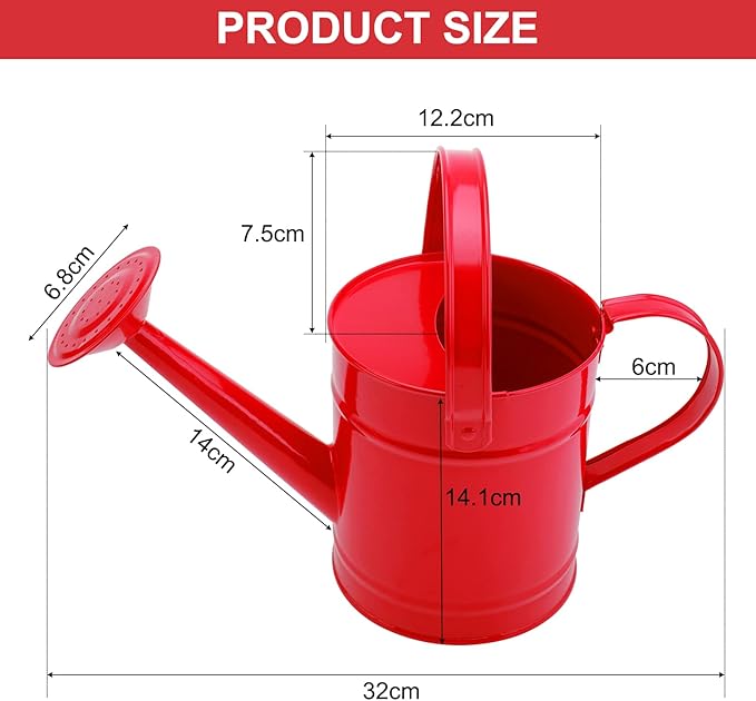 Finderomend Metal Watering Can 1.5L/51oz, Iron Art for Kids Watering Can, Watering Can for Outdoor Plants Home Office Small Portable Indoor Watering Equipment (Red)