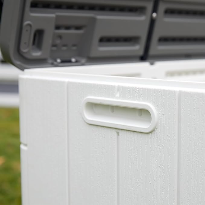 TARKARI Premium Pro Edition 100 Gallon Lockable Resin Deck Box, Waterproof & UV-Resistant Outdoor Storage Box for Outdoor Cushion Storage, Garden Tools & Pool Accessories Storage, White