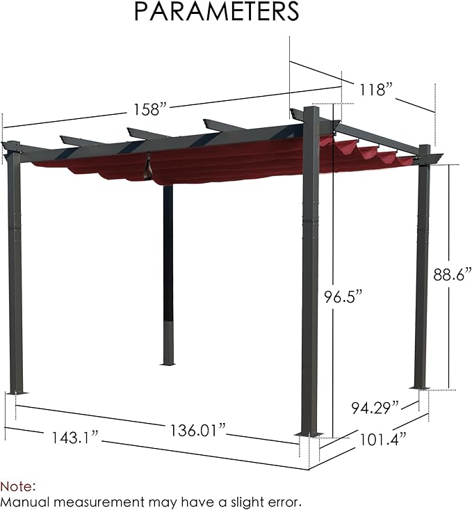 Kozyard Morgan Outdoor Retractable Pergola with Sun Shade Canopy Patio Aluminum Pergola Shelter for Backyard Deck Garden Modern Metal Grill Gazebo (10' x 13', Burgundy)