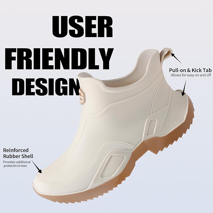 Women's Ankle Rain Boots - Slip On Waterproof Festival & Garden Shoes for Men - Comfortable Lightweight Rubber Wellies with Decorative Buckle