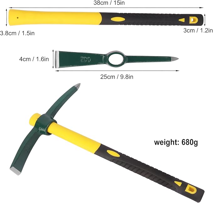 3 Pack 15 Inch Mattock Hoe, Steel Forged Pickaxe with Fiberglass Handle, Weeding Pick Axe, Hand Digging Mattock for Camping, Prospecting, Weeding