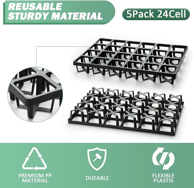 Square Nursery Pot Tray with 24 Cells, 5 Pack Plant Trays for Pots, Flower Pot Moving Tray, Plastic Planting Tray for Carrying Small Plant Pots(120 Cells in Total