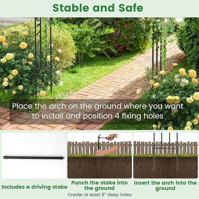 LDAILY Moccha Garden Arch Arbor Trellis, 95" Sturdy Metal Arbor with PE-Coated Steel Tubes, Spiral Rods Design, Outdoor Archway for Climbing Plants, Garden Arch for Wedding Decoration, Lawn, Party