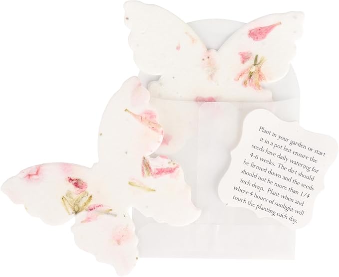 Wildflower Seed Paper - Set of 24 Pink Butterfly-Shaped with Envelope and Planting Instruction, Writable & Plantable Gift for Mom and Plant Lover, Ideal for Weddings, Memorials, Baby Shower