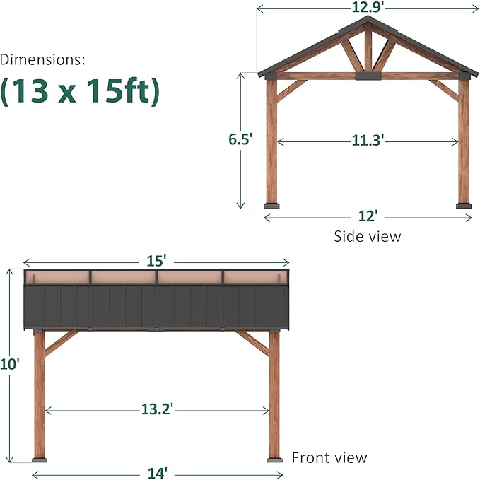 Macrout 13'x15' Hardtop Gazebo with Gabel Roof Canopy and Aluminium Frame, Outdoor Grill Gazebo Pergola for Patio, Backyard and Party, 4967 (Gable Roof + Brown Frame, 13'x15')