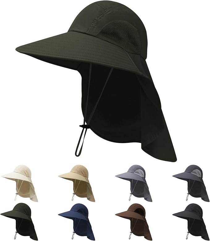 NPQQUAN Sun Hats for Men Women with Neck Flap UPF 50+ UV Protection Wide Brim Bucket Hat Safari Hiking Fishing Hats