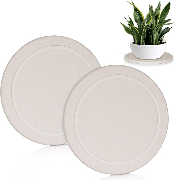 Plant Saucer Flower Pot Saucers Plant Trays for Pots Instant Dry Diatomaceous Earth Round Plant Drip Trays for Indoors Keeping Counter and Floors Dry and Clean (2Pcs White Large)