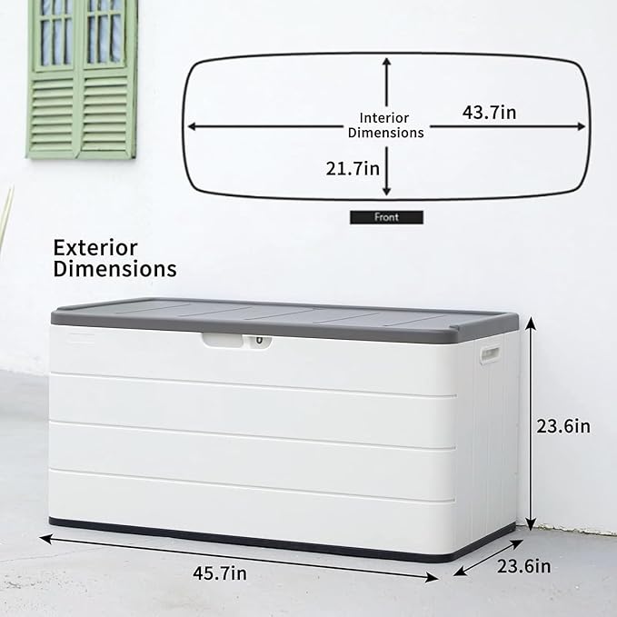 TARKARI Premium Pro Edition 100 Gallon Lockable Resin Deck Box, Waterproof & UV-Resistant Outdoor Storage Box for Outdoor Cushion Storage, Garden Tools & Pool Accessories Storage, White