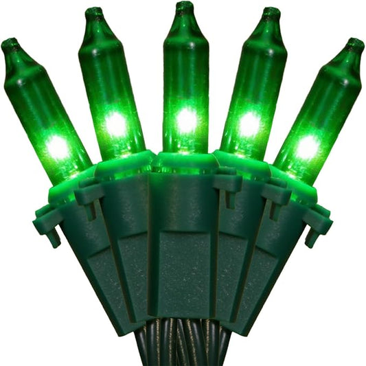 13FT 50-Count Green Halloween Lights, Incandescent Mini String Lights with Green Wire, Connectable St Patrick's Day Decorations Lights Waterproof for Indoor Outdoor Tree Garland Xmas Holiday