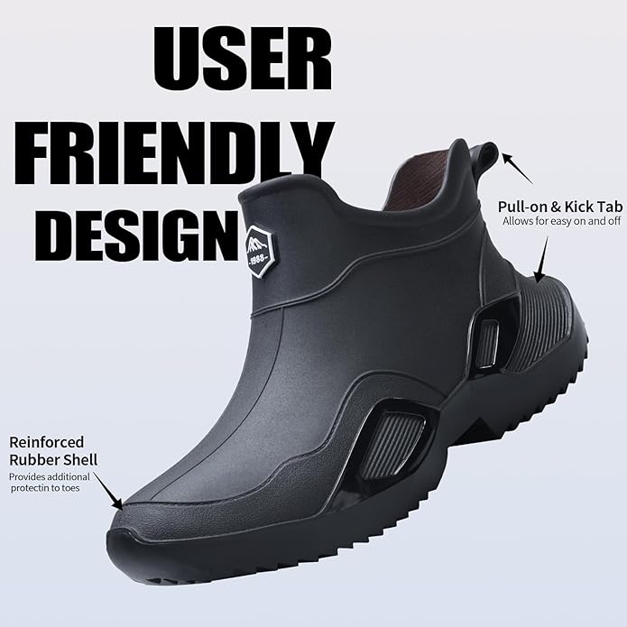 Women's Ankle Rain Boots - Slip On Waterproof Festival & Garden Shoes for Men - Comfortable Lightweight Rubber Wellies with Decorative Buckle