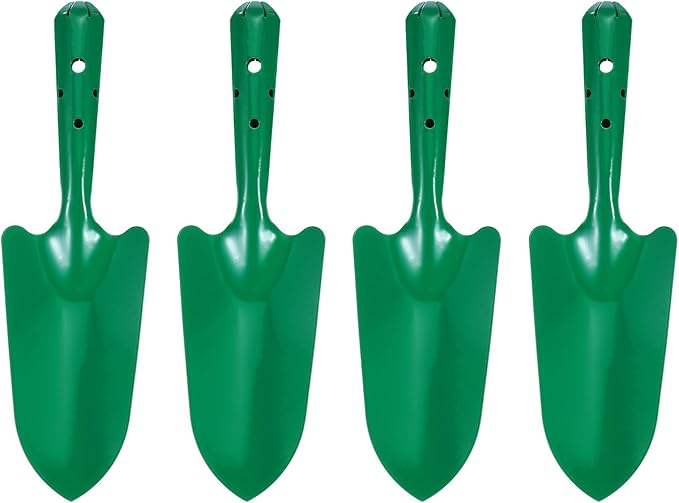 HARFINGTON 4pcs Mini Colorful Metal Hand Shovel 11" x 3" Digging Trowel Set Transplanting Garden Tools for Flower Soil Digging Planting Weeding Transplanting Garden, Green